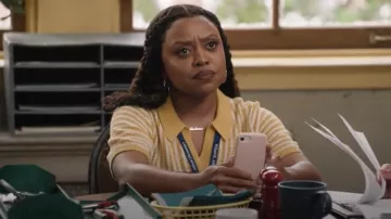 Onia Cropped Striped Linen Polo Shirt worn by Janine Teagues (Quinta Brunson) as seen in Abbott Elementary (S04E22)