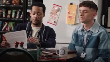 Wax London Amble Stripe Stitch Pocket Zip Cardigan worn by Gregory Eddie (Tyler James Williams) as seen in Abbott Elementary (S04E22)