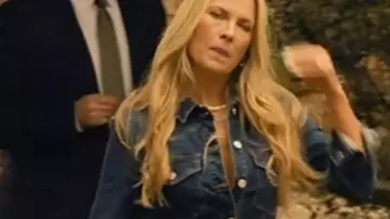 Landman 2024 Ali Larter Denim Jumpsuit of Angela Norris (Ali Larter) in Landman (S01E04)