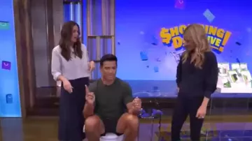 Anthropologie Scuba Godet Maxi Skirt worn by Monica Mangini as seen in LIVE with Kelly and Mark on April 17, 2025