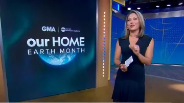 Robe à ourlet plissé Reiss Janie portée par Ginger Zee comme on le voit dans Good Morning America le 21 avril 2025