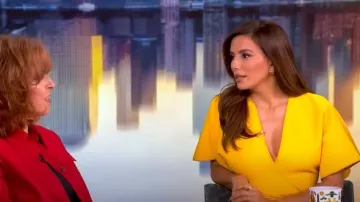 Maticevski Benefit Wrap-effect Pleated Crepe Midi Dress worn by Eva Longoria as seen in The View on April 22, 2025