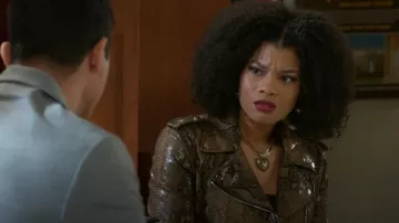 Akira Couture Ultra Crop Moto worn by Eva Thomas (Ambyr Michelle) as seen in Beyond the Gates (S01E31)