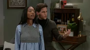 Maeve at Anthropologie Embellished Crop Vest & Buttondown Twofer Top worn by Samantha Richardson (Najah Jackson) as seen in Beyond the Gates (S01E35)