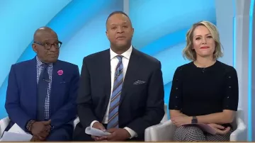 DKNY Short-Sleeve Button Sweater worn by Dylan Dreyer as seen in Today on  April 21, 2025