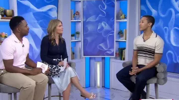 Dolce & Gabbana Striped Virgin Wool Polo Top worn by Harper Watters as seen in Today with Jenna & Friends on April 21, 2025