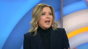 Veronica Beard Miller Dickey Jacket in Navy with Silver Buttons worn by Christine Romans as seen in Today on April 22, 2025