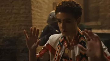 Colorful leather jacket worn by Ramsey (Nathalie Emmanuel) as seen in Fast X