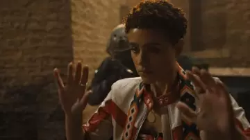 Colorful leather jacket worn by Ramsey (Nathalie Emmanuel) as seen in Fast X