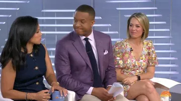 Vestido bordado con cuello en V y manga abullonada de Eliza J usado por Dylan Dreyer como se ve en Today el 25 de abril de 2025