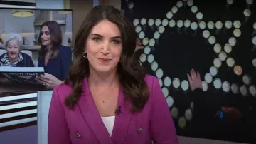 White House Black Market Ultra Suede Studio Blazer worn by Liz Kreutz as seen in Today on April 25, 2025