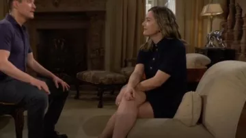 Veronica Beard Koulis Denim Dress worn by Hope Logan (Annika Noelle) as seen in The Bold and the Beautiful on April 16, 2025