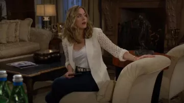 Cinq a Sept Cheyenne Geometric Crochet Blazer worn by Hope Logan ( Annika Noelle) as seen in The Bold and the Beautiful on April 23, 2025