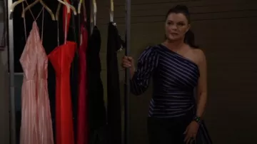 White House Black Market One-Shoulder Satin Blouse worn by Katie Logan (Heather Tom) as seen in The Bold and the Beautiful on April 24, 2025