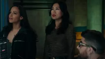 Veronica Beard Antique Gold Lurex Neeta Top worn by Melody 'Mel' Bayan (Liza Lapira) as seen in The Equalizer (S05E16)