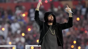 Hoodie Zip Jacket in Black worn by Eminem as seen in 56 NFL Superbowl Halftime Show on February 13, 2022