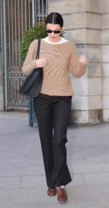 The Row Marlo Leather Tote Bag worn by Kendall Jenner in  Paris on April 24, 2025