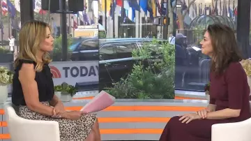 Gabriela Hearst Seymore Knit Midi Dress in Burgundy Merino Wool Cashmere worn by Jennifer Breheny Wallace as seen in Today on April 29, 2025