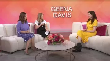Givenchy Leather Laura Silver Chain Ankle Boots worn by Geena Davis as seen in Today with Jenna & Friends on April 29, 2025