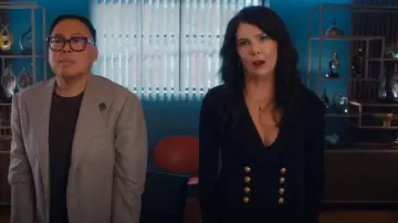 Balmain Double Breasted Dress worn by Monica Frazier (Lauren Graham) as seen in The Z-Suite (S01E01)