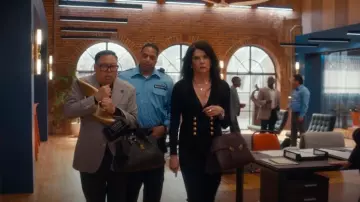 Ferragamo Large Hug Suede Top Handle Bag worn by Monica Frazier (Lauren Graham) as seen in The Z-Suite (S01E01)