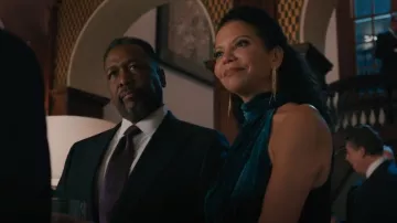 Saloni Michelle Halterneck Velvet Midi Dress In Forest Green worn by Claudia Payne (Gloria Reuben) as seen in Elsbeth (S02E18)