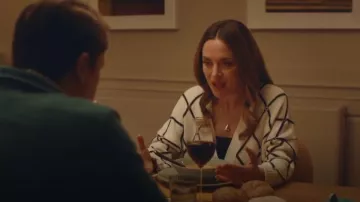 Maje Diamond-Pattern V-Neck Knitted Cardigan worn by Georgia Wright (Zoë Tapper) as seen in I, Jack Wright (S01E05)