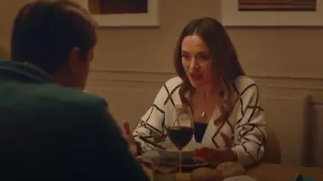 Maje Diamond-Pattern V-Neck Knitted Cardigan worn by Georgia Wright (Zoë Tapper) as seen in I, Jack Wright (S01E05)