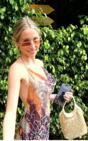 Miu Miu Ivy Beaded Duchesse Bag worn by Alix Earle on  her  Instagram Reels on April 30, 2025