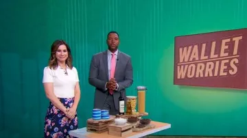 Rabanne Floral Skirt in Navy Neon Flowers worn by Rebecca Jarvis as seen in Good Morning America on April 30, 2025
