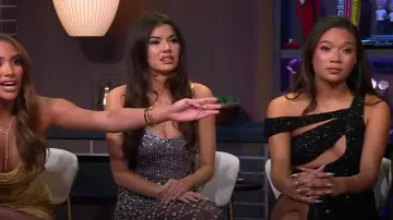 Oh Polly Brand Black Sequin Cut Out Asymmetric Gown worn by Lake Rucker as seen in Southern Hospitality (S03E11)