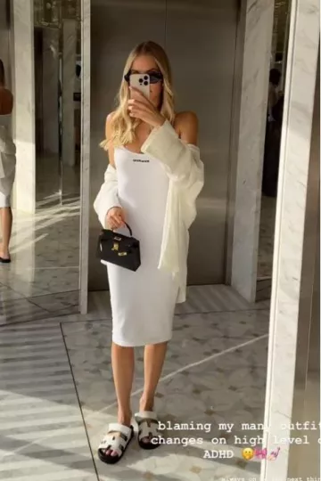 Robe sans couture Miu Miu portée par Leonie Hanne sur sa Story Instagram le 29 avril 2025