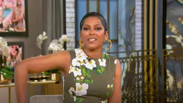 Oscar de la Renta Cherry Blossom Ombré Stretch-Cotton Midi-Dress worn by Tamron Hall as seen in Tamron Hall Show on April 30, 2025