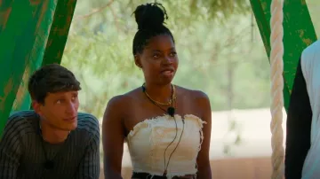 Shein Bae Denim Zip Corset Top worn by Quori-Tyler Bullock as seen in Battle Camp (S01E09)