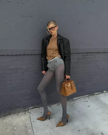 Miu Miu Logo-Patch Briefs in Lead Gray worn by Elsa Hosk on her Instagram on April 29, 2025