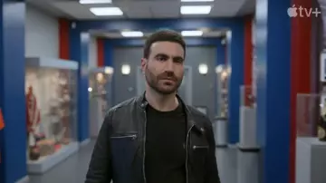 Leather zip jacket worn by Nathan Shelley (Nick Mohammed) as seen in Ted Lasso TV show wardrobe (Season 3)