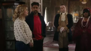 Scotch & Soda Jacquard Zip Track Top worn by Jay Arondekar (Utkarsh Ambudkar) as seen in Ghosts (S04E19)