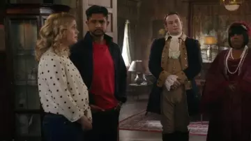 Scotch & Soda Jacquard Zip Track Top worn by Jay Arondekar (Utkarsh Ambudkar) as seen in Ghosts (S04E19)