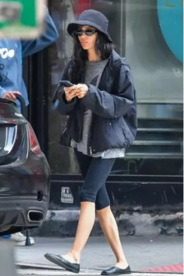 The Row Canal Slip on in Leather worn by Zoe Kravitz in New York City post on May 2025