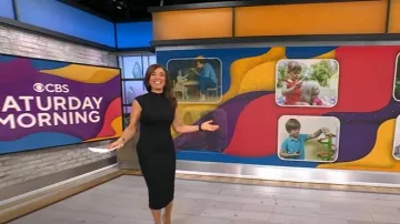 Ouvrir Modifier Smooth Edit Robe midi à col entonnoir portée par Michelle Miller telle que vue dans CBS Mornings le 27 avril 2025