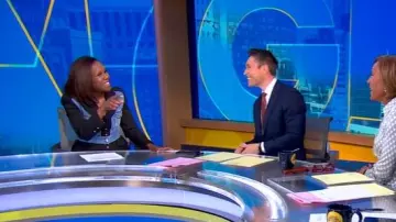 Dolce & Gabbana Denim Panelled Blazer Jacket worn by Deborah Roberts as seen in Good Morning America on May 5, 2025