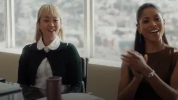 Jacquemus Bela Cable-Knit Crop Cardigan worn by Leah Power (Alice Lee) as seen in Suits LA (S01E07)