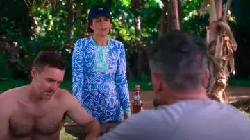 La Blanca Blue Printed Rash Guard Swim Top worn by Kate (Tina Fey) as seen in The Four Seasons (S01E03)
