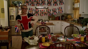 Forever 21 British Flag Sweater worn by Joan Day (Jamie Lee Curtis) in New Girl (S04E16)