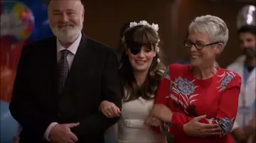Diane von Furstenberg Floral Print Midi Length Red Dress worn by Joan Day (Jamie Lee Curtis) in New Girl (S07E07)