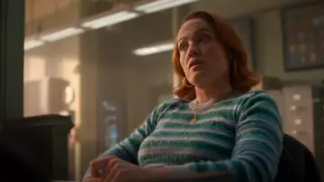 Marni Blue & Green Striped Sweater worn by Angie Polaski (Erika Christensen) as seen in Will Trent (S03E16)