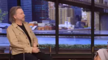 John Varvatos Andrew Leather Trucker Jacket worn by David Spade as seen in LIVE with Kelly and Mark on May 5, 2025