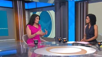 Black Halo Jackie O Sheath Dress in Vibrant Pink worn by Celine Gounder as seen in CBS Mornings on May 6, 2025