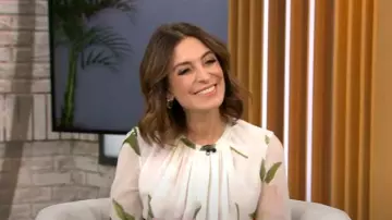 Giambattista Valli Peony Print Gathered Silk Georgette Blouse worn by Suzy Welch as seen in CBS Mornings on May 5, 2025