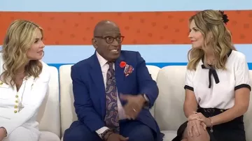 Gucci Double G Wool & Silk Crepe A Line Skirt worn by Savannah Guthrie as seen in Today on May 6, 2025